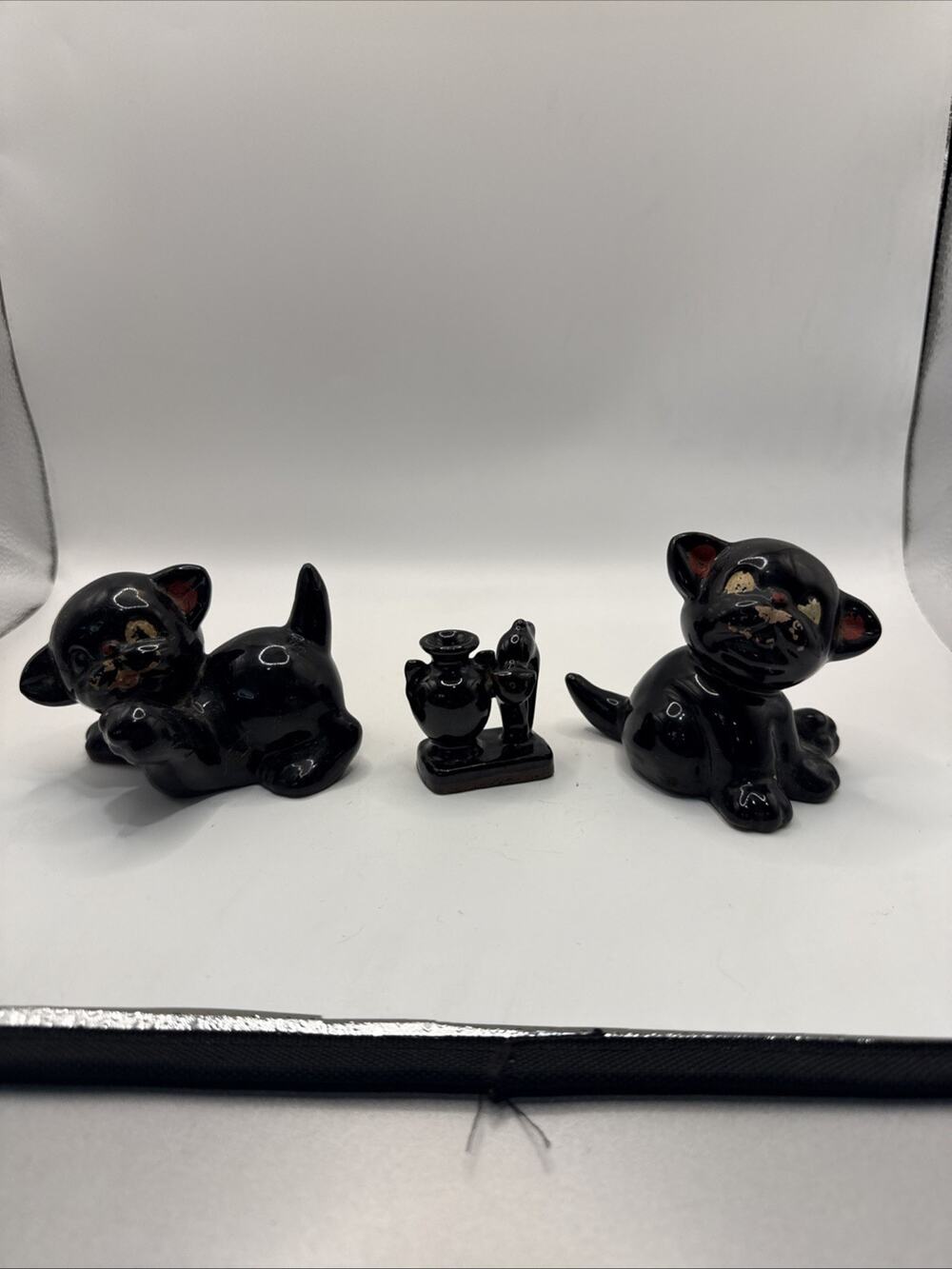 Vintage Mid-Century RedwareCeramic Black Cat Figurines Made In Japan A Lot Of 3